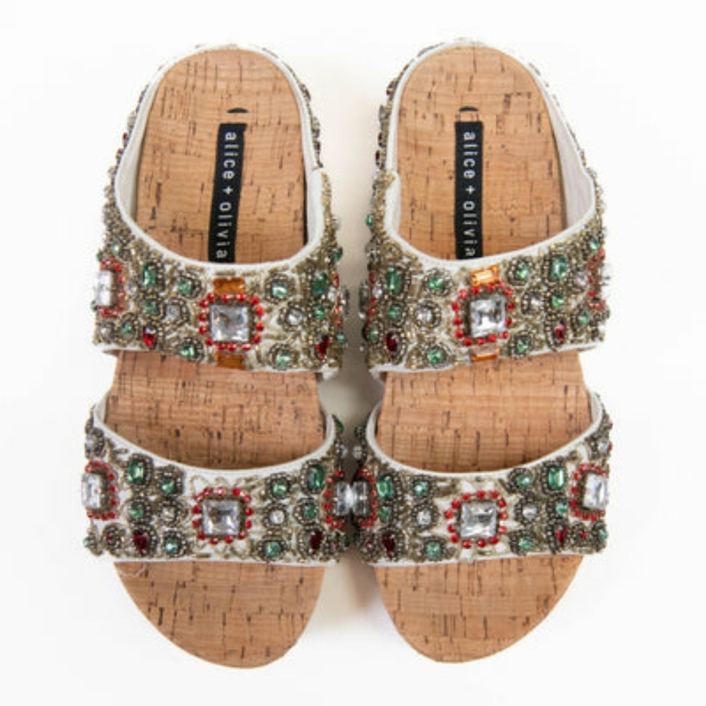 Alice+Olivia Multi Color Crystal Cork Brianna Platforms Sandals